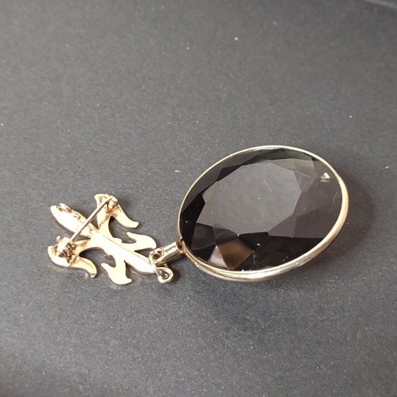 Gold Tone Metal And Heavy Glass Dangle Brooch - Picture 10 of 11